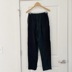 Rough Linen 100% Linen Pants Lagenlook Minimalist Black Pull On Elastic Waist